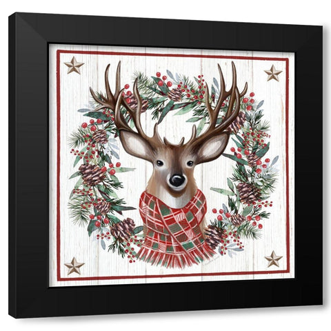 Christmas Deer Black Modern Wood Framed Art Print with Double Matting by Tyndall, Elizabeth