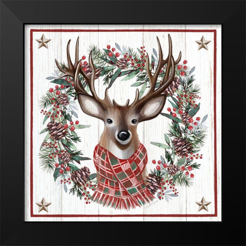Christmas Deer Black Modern Wood Framed Art Print by Tyndall, Elizabeth