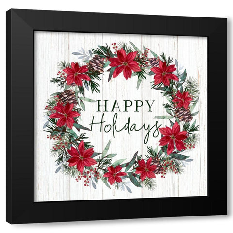 Holiday Wreath Black Modern Wood Framed Art Print with Double Matting by Tyndall, Elizabeth