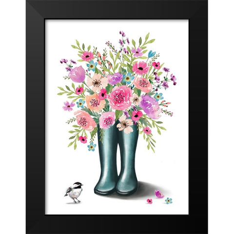 Rain Boots Black Modern Wood Framed Art Print by Tyndall, Elizabeth