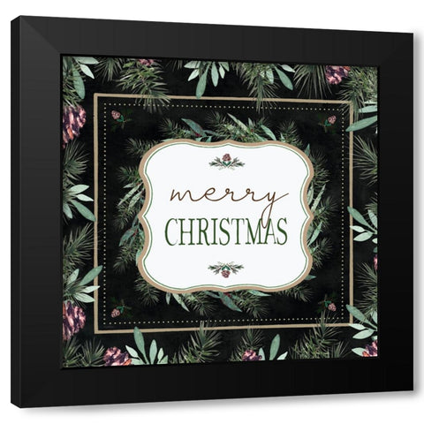 Merry Christmas Black Modern Wood Framed Art Print with Double Matting by Tyndall, Elizabeth