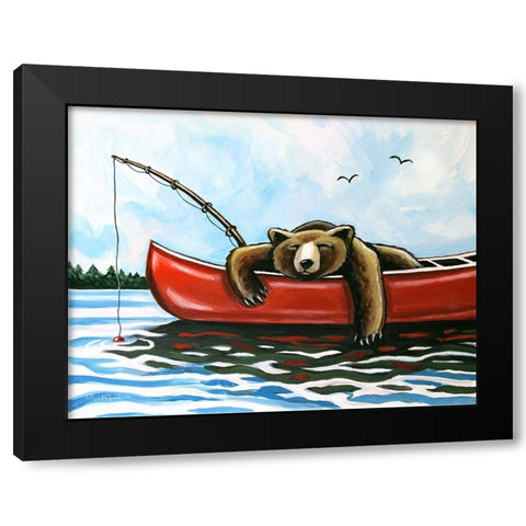 Bear in a Canoe Black Modern Wood Framed Art Print by Tyndall, Elizabeth