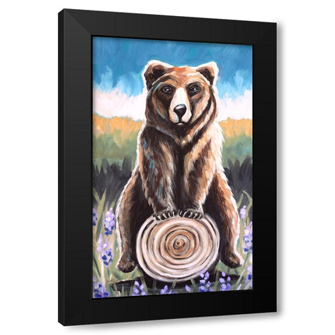 Bear on a Log Black Modern Wood Framed Art Print with Double Matting by Tyndall, Elizabeth