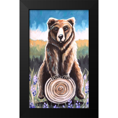 Bear on a Log Black Modern Wood Framed Art Print by Tyndall, Elizabeth