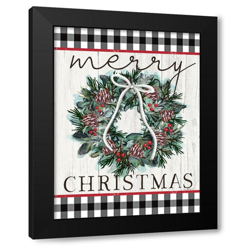 Merry Christmas Black Modern Wood Framed Art Print with Double Matting by Tyndall, Elizabeth