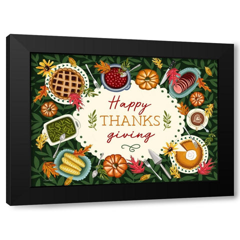 Happy Thanksgiving Black Modern Wood Framed Art Print with Double Matting by Tyndall, Elizabeth