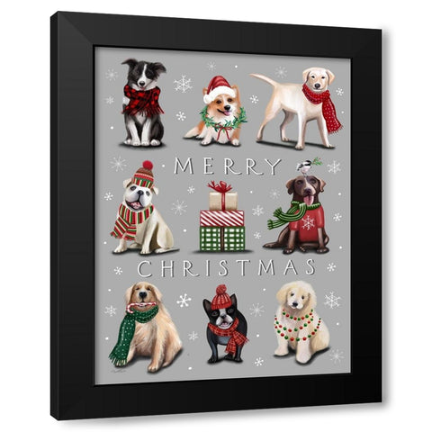 Merry Christmas Dogs Black Modern Wood Framed Art Print with Double Matting by Tyndall, Elizabeth