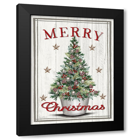 Merry Christmas Tree Black Modern Wood Framed Art Print by Tyndall, Elizabeth