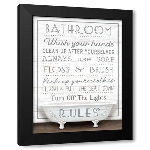 Bathroom Rules Black Modern Wood Framed Art Print with Double Matting by Tyndall, Elizabeth