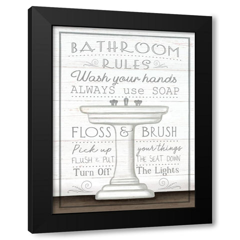 Bathroom Rules Black Modern Wood Framed Art Print by Tyndall, Elizabeth