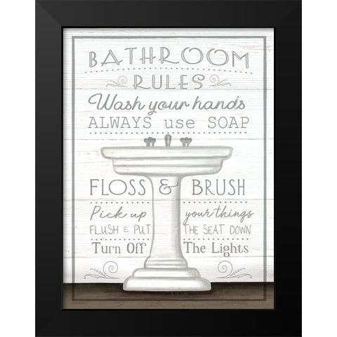 Bathroom Rules Black Modern Wood Framed Art Print by Tyndall, Elizabeth