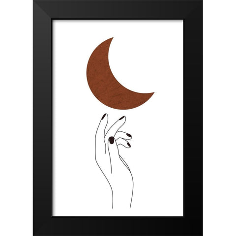 Hand and Moon Black Modern Wood Framed Art Print by JJ Design House