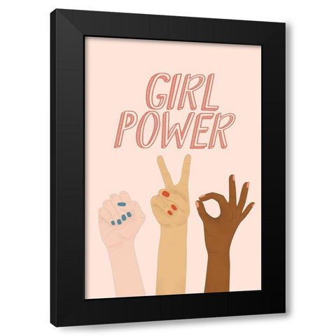 Girl Power Black Modern Wood Framed Art Print by JJ Design House