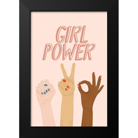 Girl Power Black Modern Wood Framed Art Print by JJ Design House