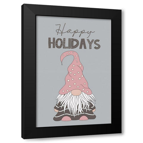 Happy Holidays Gnome Black Modern Wood Framed Art Print with Double Matting by JJ Design House