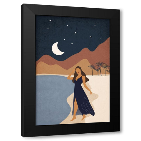Beach Babe Black Modern Wood Framed Art Print by JJ Design House