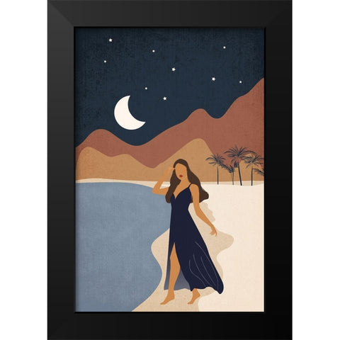 Beach Babe Black Modern Wood Framed Art Print by JJ Design House