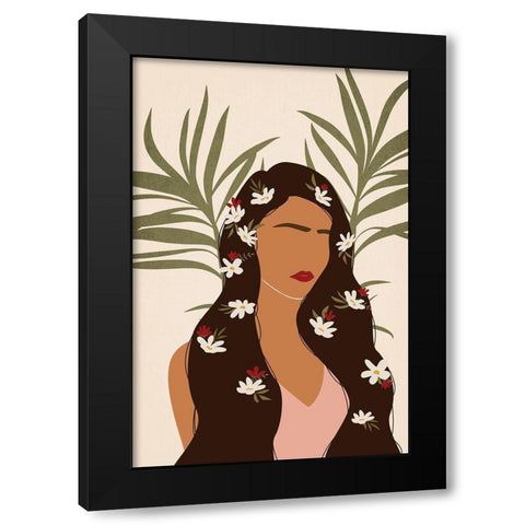 Flowers in Hair Black Modern Wood Framed Art Print with Double Matting by JJ Design House