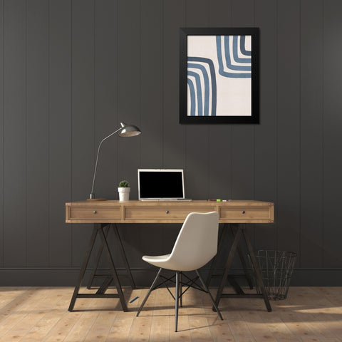 Blue Lines Black Modern Wood Framed Art Print by JJ Design House
