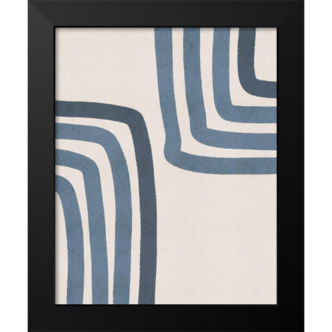 Blue Lines Black Modern Wood Framed Art Print by JJ Design House