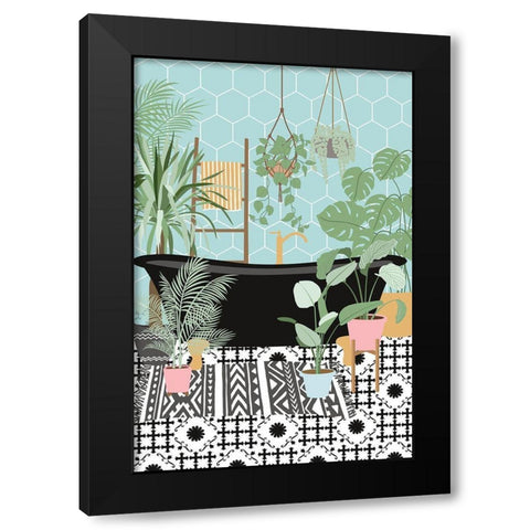 Tiled Bathroom Black Modern Wood Framed Art Print with Double Matting by JJ Design