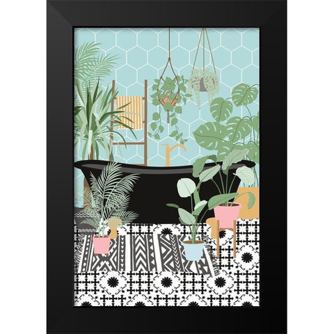 Tiled Bathroom Black Modern Wood Framed Art Print by JJ Design