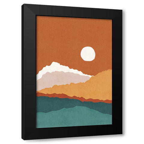 Abstract Landscape Black Modern Wood Framed Art Print with Double Matting by JJ Design
