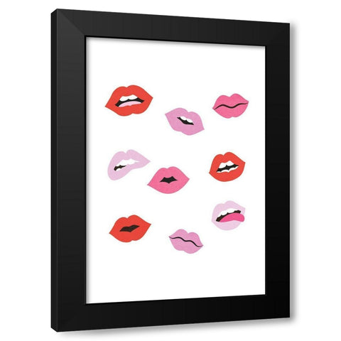 Lips Black Modern Wood Framed Art Print by JJ Design