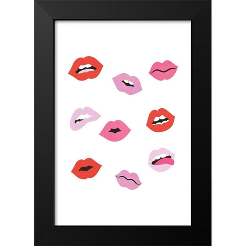 Lips Black Modern Wood Framed Art Print by JJ Design