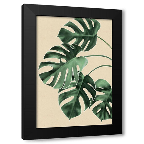 Leaves Black Modern Wood Framed Art Print by JJ Design