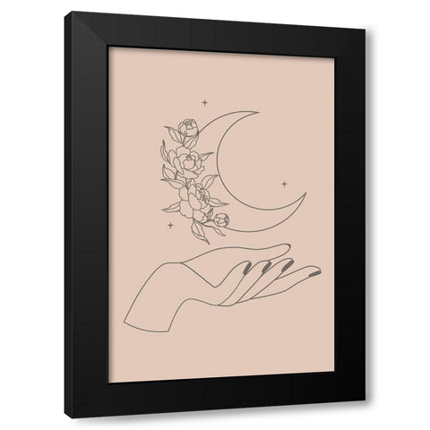 Moon Flowers Black Modern Wood Framed Art Print by JJ Design