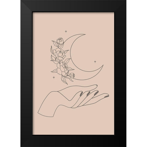 Moon Flowers Black Modern Wood Framed Art Print by JJ Design