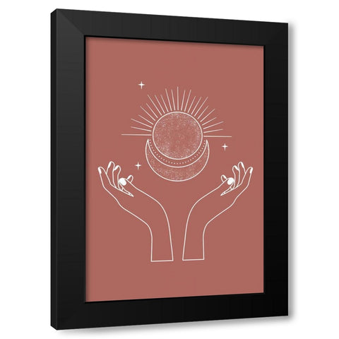 Sun-Moon-Hands Black Modern Wood Framed Art Print with Double Matting by JJ Design