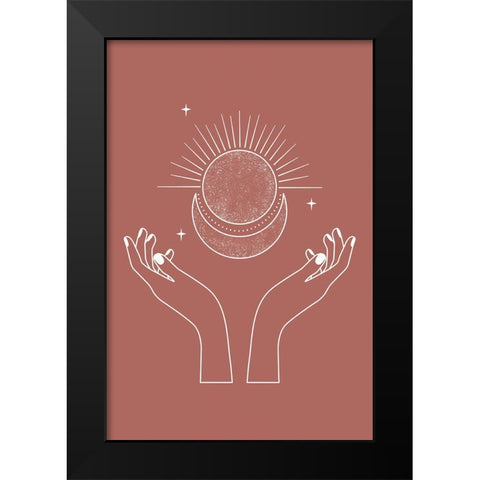 Sun-Moon-Hands Black Modern Wood Framed Art Print by JJ Design