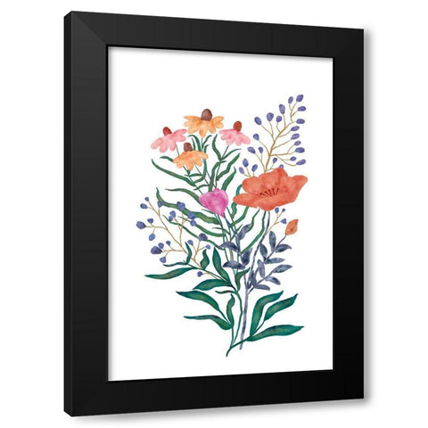 Watercolor Flowers I Black Modern Wood Framed Art Print with Double Matting by JJ Design