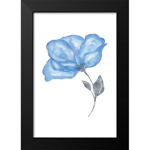 Blue Flower Black Modern Wood Framed Art Print by JJ Design