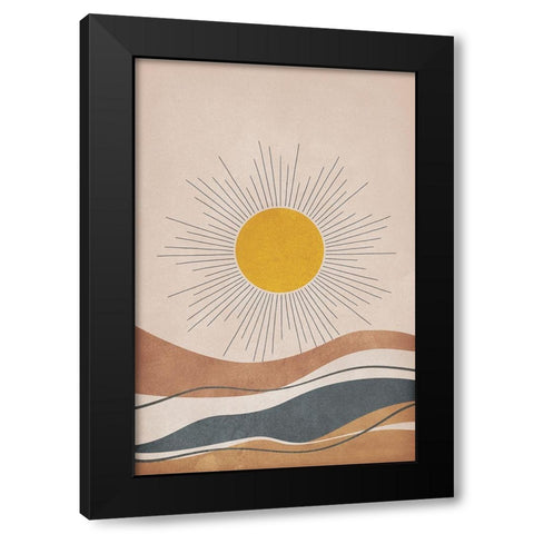 Sun and Mountains Black Modern Wood Framed Art Print by JJ Design