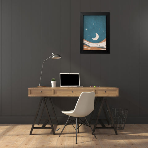 Moon and Mountains Black Modern Wood Framed Art Print by JJ Design