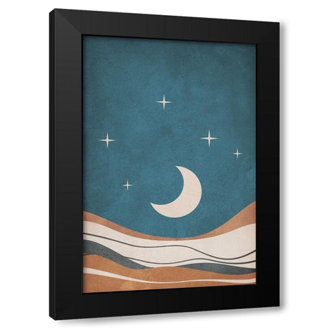 Moon and Mountains Black Modern Wood Framed Art Print with Double Matting by JJ Design