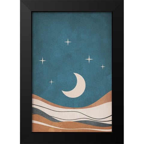 Moon and Mountains Black Modern Wood Framed Art Print by JJ Design