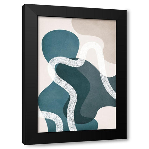 Boho in Blue Black Modern Wood Framed Art Print with Double Matting by JJ Design
