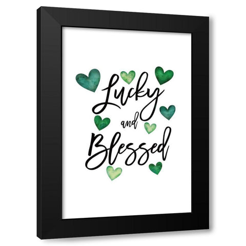 Lucky and Blessed Black Modern Wood Framed Art Print by JJ Design