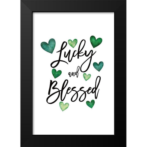 Lucky and Blessed Black Modern Wood Framed Art Print by JJ Design