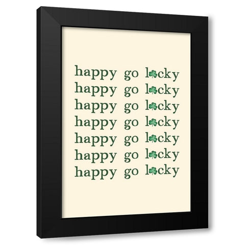 Happy Go Lucky Black Modern Wood Framed Art Print by JJ Design