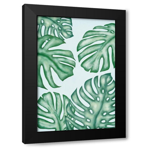 Monstera Leaves Black Modern Wood Framed Art Print with Double Matting by JJ Design