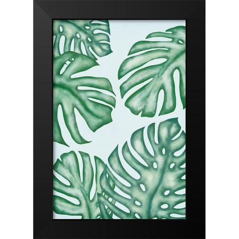 Monstera Leaves Black Modern Wood Framed Art Print by JJ Design