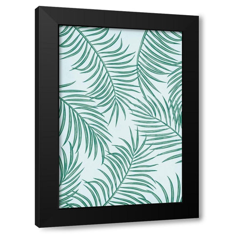 Palm Leaves Black Modern Wood Framed Art Print by JJ Design