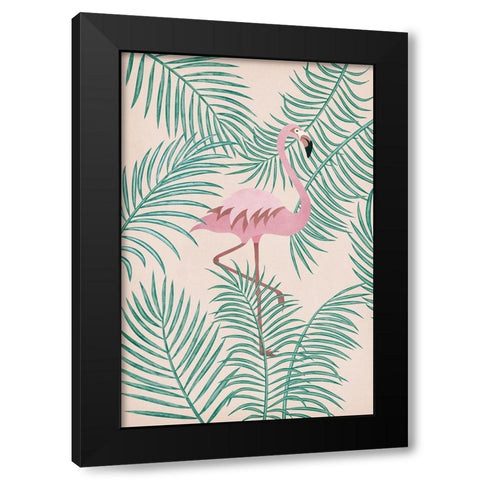 Flamingo Black Modern Wood Framed Art Print by JJ Design