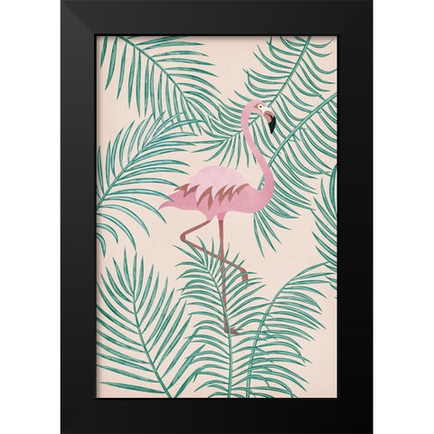 Flamingo Black Modern Wood Framed Art Print by JJ Design