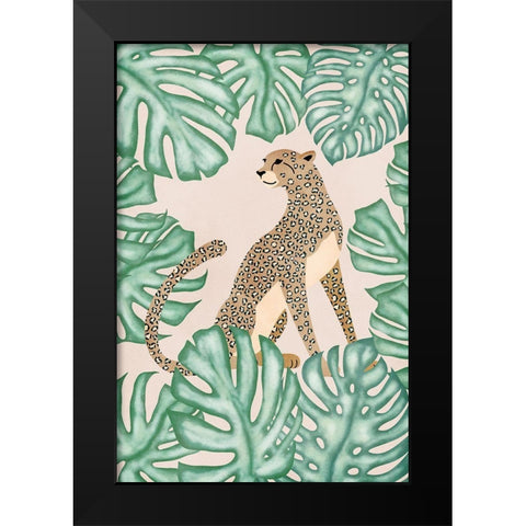 Leopard Black Modern Wood Framed Art Print by JJ Design